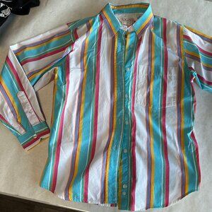 TALBOT'S PETITE Vintage L/S Button Front Cotton Blouse Spring/Summer Stripes P